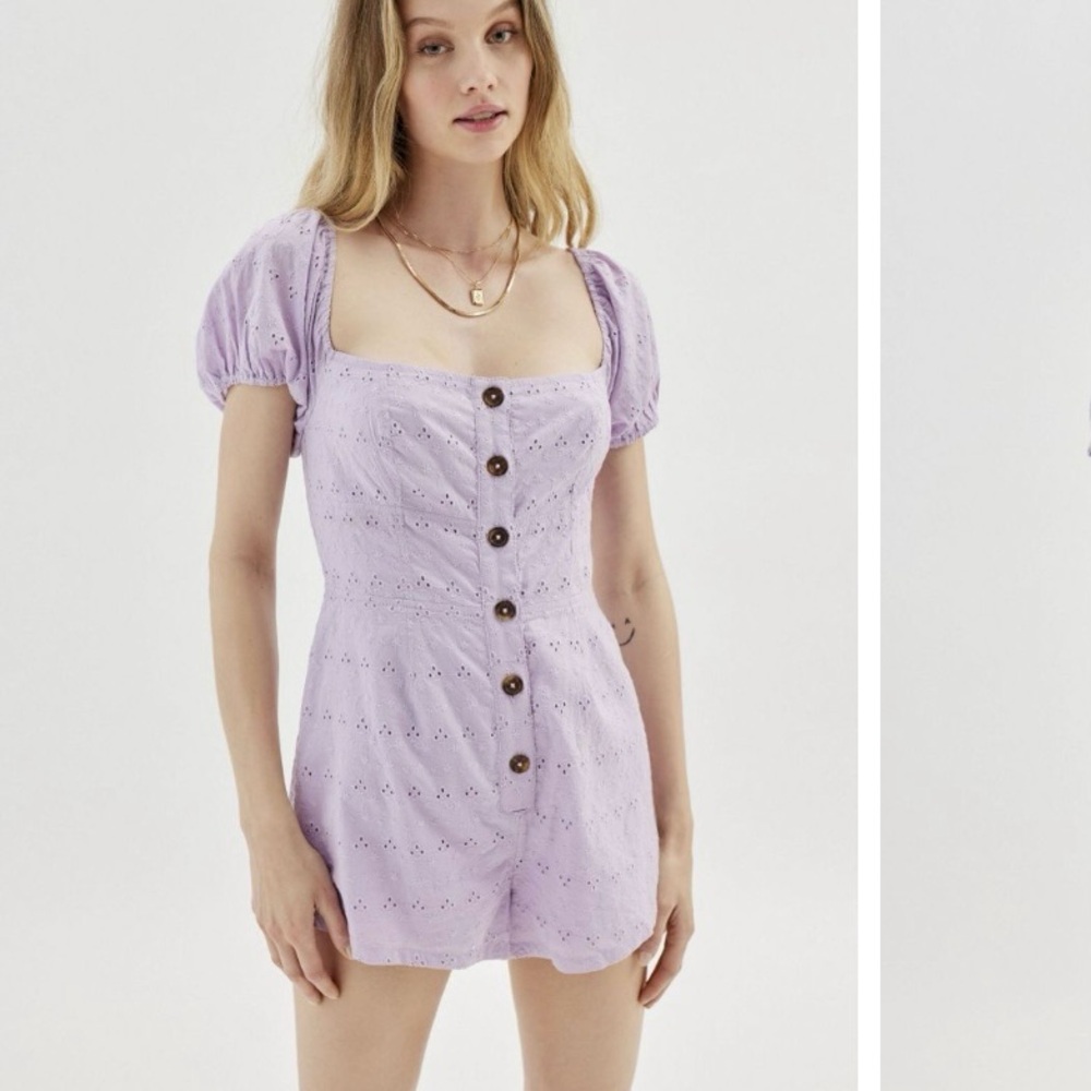 URBAN OUTFITTERS Reid Puff Sleeve Eyelet Lavender Romper Size Medium